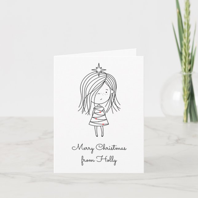 Color Your Own Christmas Lights Girl Card (Front)
