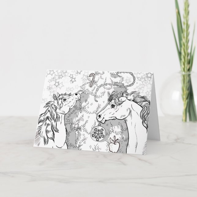 Color your Own Christmas Ponies Card (Front)