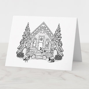 Color Your Own Cozy House and Geese Blank Thank You Card