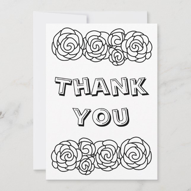 Color Your Own Customizable Thank You Card Roses (Front)