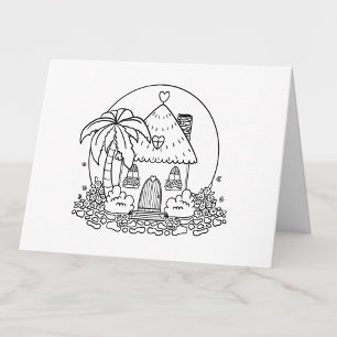 Color Your Own Cute Cottage Beach House Blank Letterpress Thank You Card