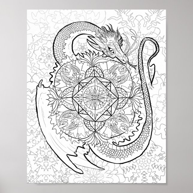 Color Your Own Dragon Mandala Poster (Front)
