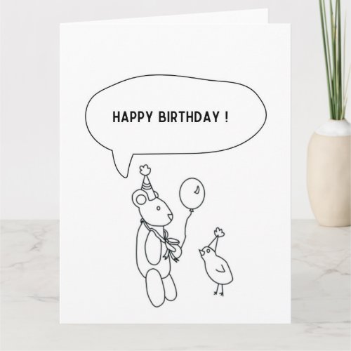 Color your own funny teddy bear birthday card