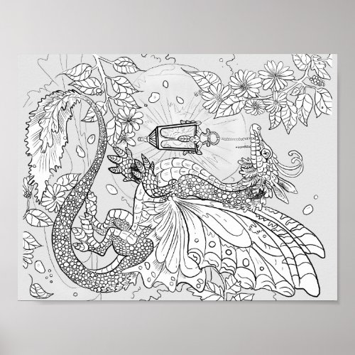 Color your Own Garden Faery Dragon Poster