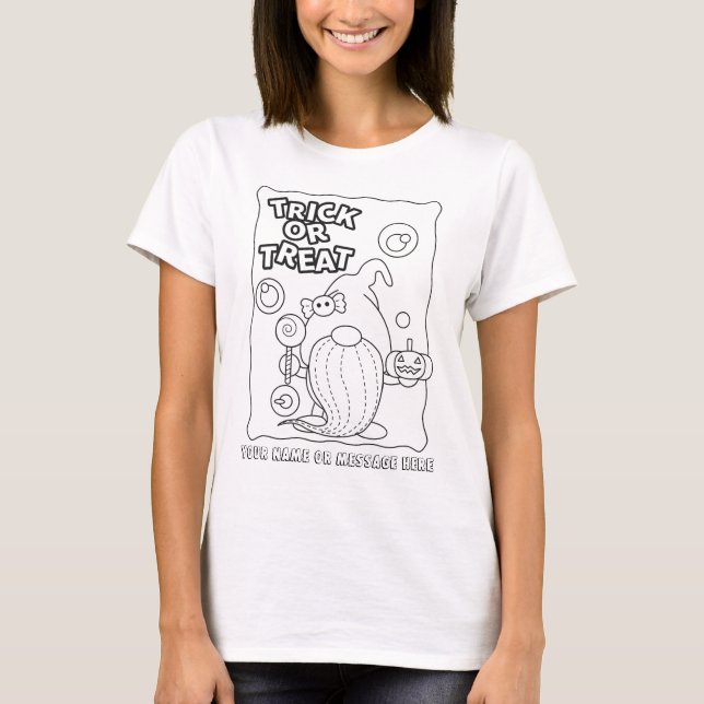Color Your Own Halloween Gnome with Candy t-shirt (Front)