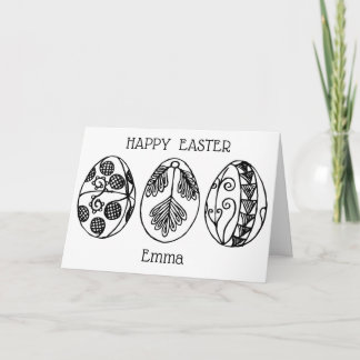 Color Your Own Hand Drawn Easter Eggs, Custom Text Holiday Card