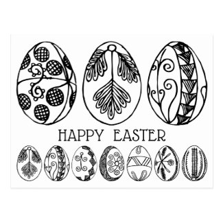 Color Your Own Hand Drawn Easter Eggs—Happy Easter Postcard