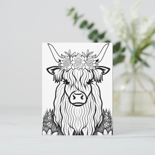 Color Your Own Highland Cow  Postcard