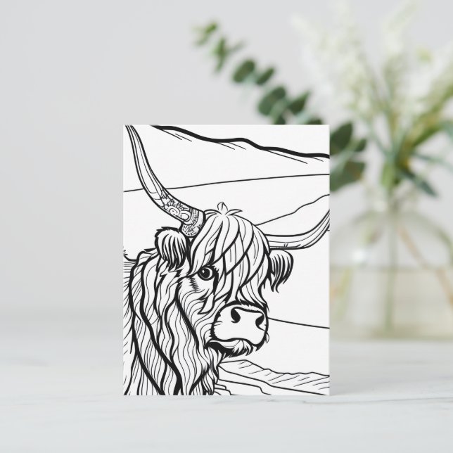 Color Your Own! Highland Cow  Postcard (Standing Front)