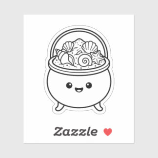 Color Your Own Kawaii Cauldron Sand Seashells Sticker