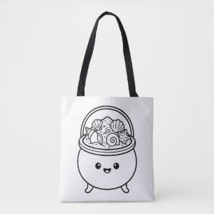 Color Your Own Kawaii Cauldron Sand Seashells Tote Bag