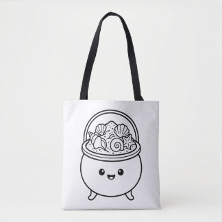 Color Your Own Kawaii Cauldron Sand Seashells Tote Bag