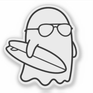 Color Your Own Kawaii Ghost Surfer Summerween Sticker