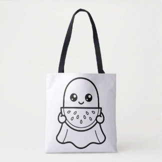 Color Your Own Kawaii Ghost Watermelon Summer Tote Bag