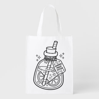 Color Your Own Kawaii Summer Magic Potion Drink Grocery Bag
