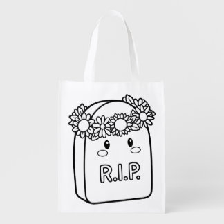 Color Your Own Kawaii Tombstone Flower Crown Grocery Bag