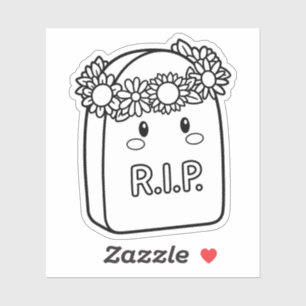 Color Your Own Kawaii Tombstone Flower Crown Sticker