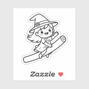 Color Your Own Kawaii Witch Broomstick Summer Sticker