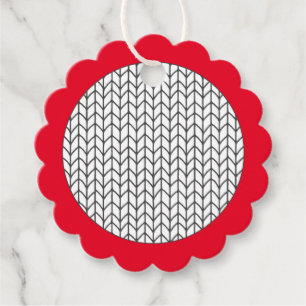 COLOR YOUR OWN Knit Scalloped Paper Ornaments Red Favor Tags