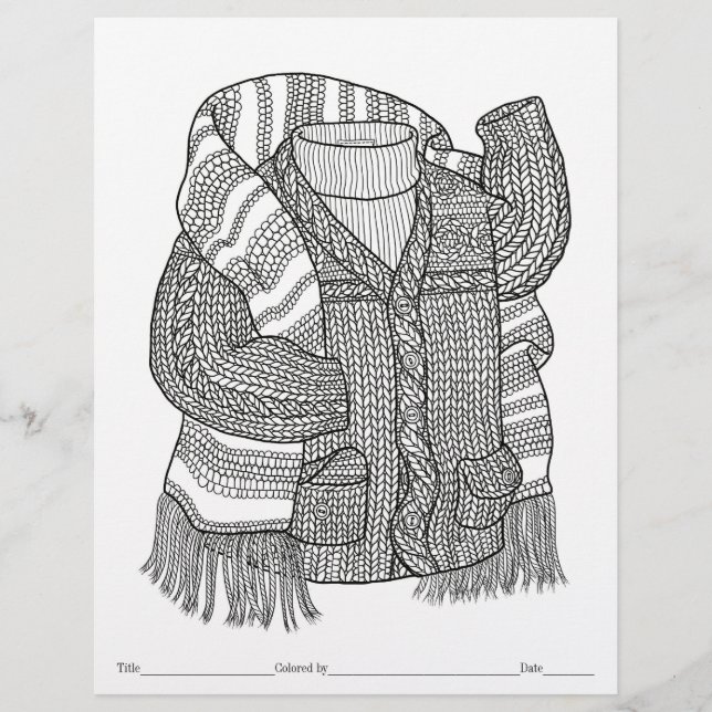 COLOR YOUR OWN Knit Sweater & Scarf Coloring Page (Front)