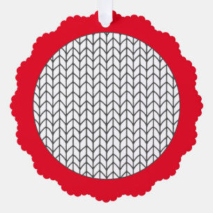 COLOR YOUR OWN Knitting Scalloped Ornament / Red Card