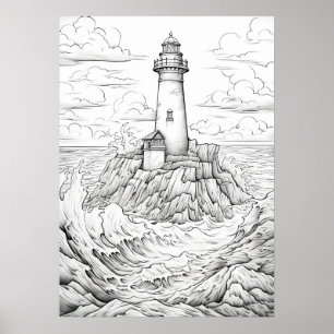 Color Your Own Light House Adult Coloring Poster