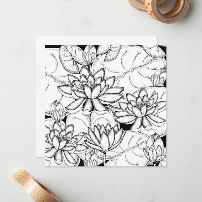 Color Your Own Lotus Flowers Note Card (Front/Back In Situ)
