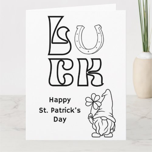 Color your own Lucky gnome St Patricks Day card