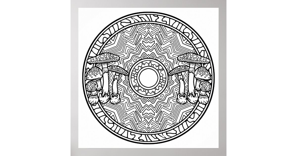 Color Your Own Mushrooms Mandala Coloring Poster | Zazzle