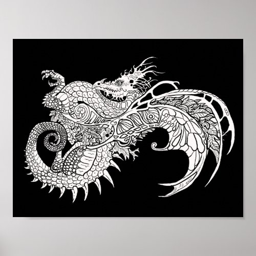 Color your own Mystical Dragon Poster