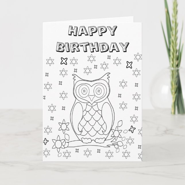 Color Your Own Owl DIY Gifts Card (Front)