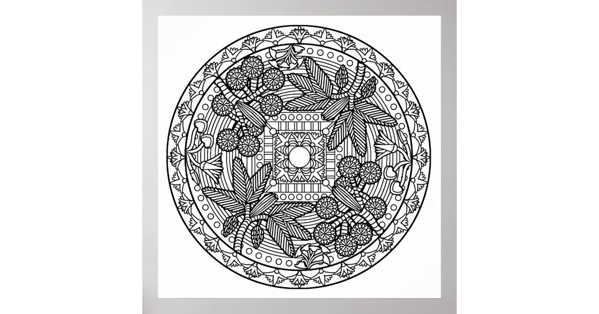 Download Color Your Own Palm Tree Mandala Coloring Poster | Zazzle.com