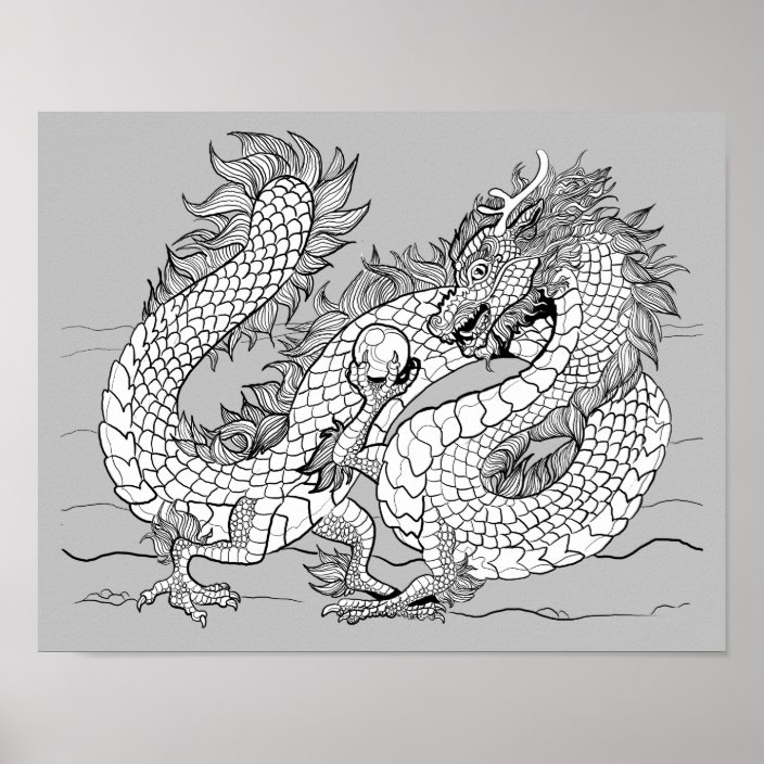 Color Your Own Pearl Dragon Poster Zazzle Com