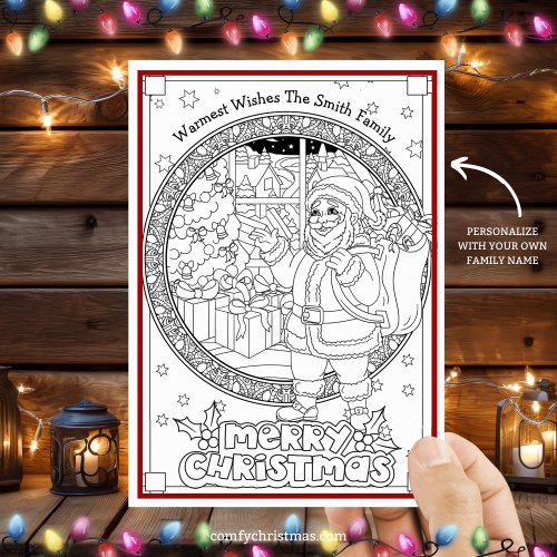 Color Your Own Personalized Christmas Santa Claus Holiday Card