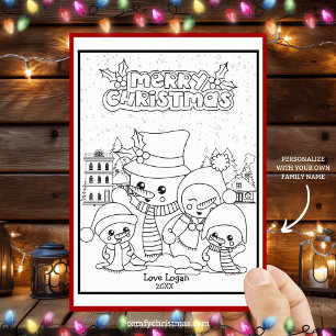 Color Your Own Personalized Christmas Snowman Holiday Card