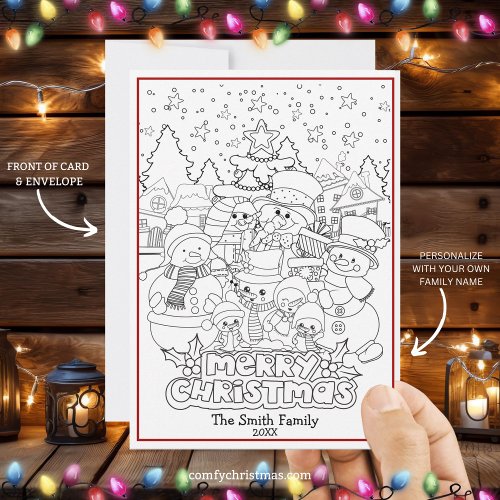 Color Your Own Personalized Christmas Snowmen Holiday Card