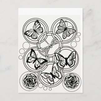 Color your own post card garden butterfly flower