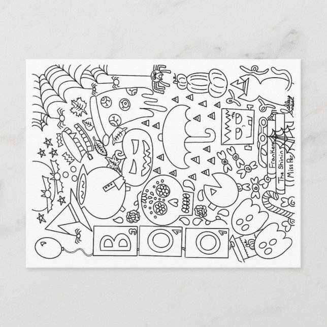 Color Your Own Postcard - Halloween Doodle Collage (Front)