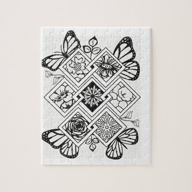 Color your own puzzle butterfly flowers (Vertical)