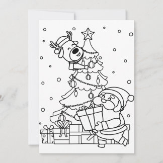 Color Your Own Santa and Reindeer  Holiday Card