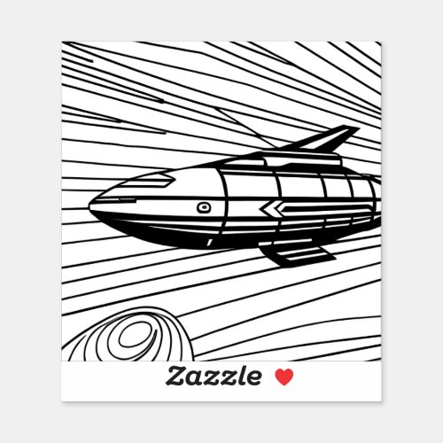 Color Your Own Spaceship 2 Black and White Design Sticker
