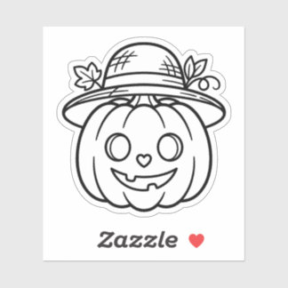 Color Your Own Summer Pumpkin Straw Hat Sticker