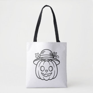 Color Your Own Summer Pumpkin Straw Hat Tote Bag