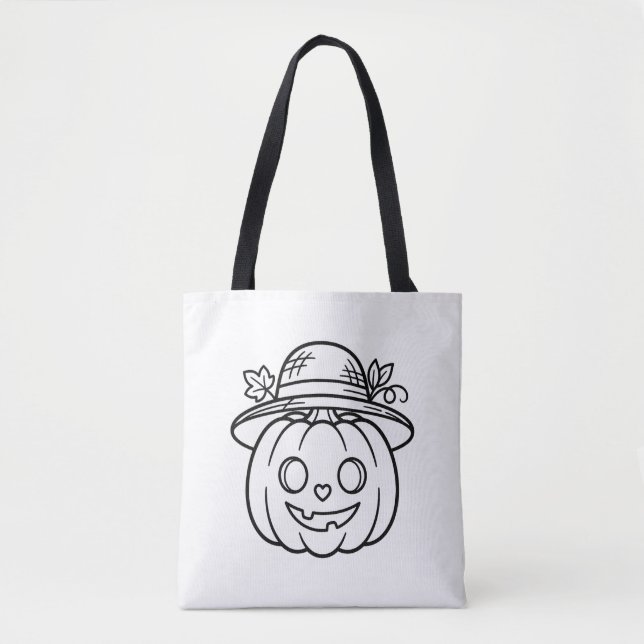 Color Your Own Summer Pumpkin Straw Hat Tote Bag (Front)