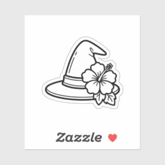 Color Your Own Summer Witch Hat Tropical Flower Sticker