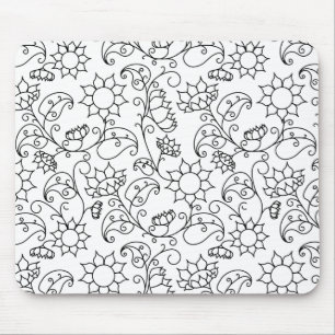 Color Your Own Sunflower Floral Pattern  Mouse Pad