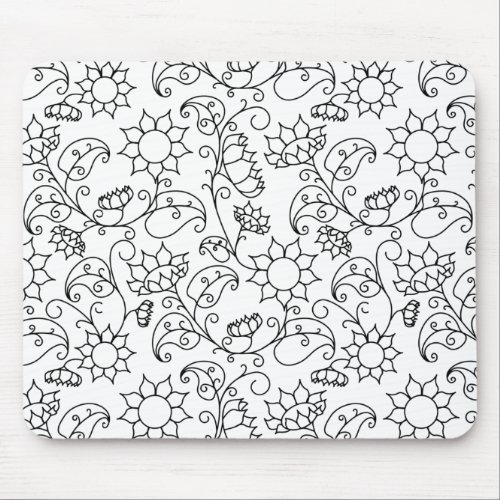 Color Your Own Sunflower Floral Pattern  Mouse Pad