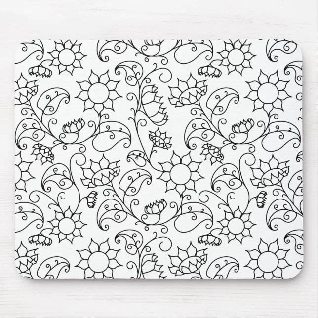 Color Your Own Sunflower Floral Pattern Mouse Pad | Zazzle
