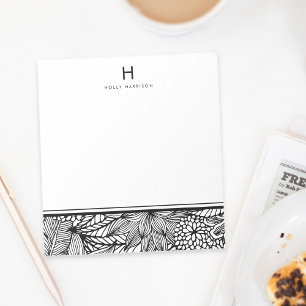 Color Your Own Tropical Black and White Monogram Notepad