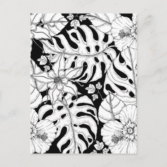 Color Your Own Tropical Leaves & Flowers Postcard (Front)